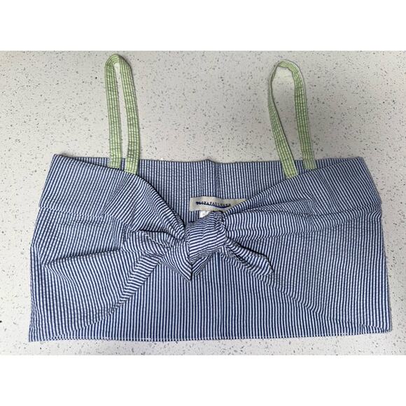 Eliza Faulkner Womens Blue Seersucker Tube Tie Tank Top Size Medium - Picture 1 of 5